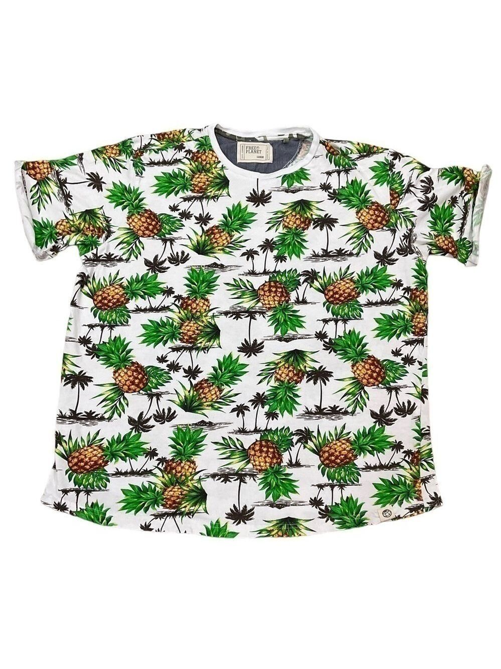 Free Planet 100% cotton Tropical Pineapple Palm Trees Print size Large